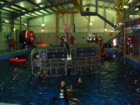 The 'Dunker' on its side in the pool at Fleetwood Nautical College 